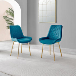 Furniturebox Uk Novara 100Cm Round Black Leg Dining Table & 2 Blue Pesaro Gold Leg Chairs - thumbnail 5