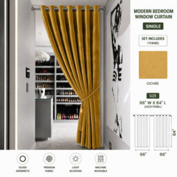 Aspire Homeware Ochre Blackout Velvet Curtain Thermal Insulated Eyelet Door Curtain Single Panel (W)168Cmx(D)213Cm - thumbnail 9