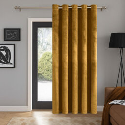 Aspire Homeware Ochre Blackout Velvet Curtain Thermal Insulated Eyelet Door Curtain Single Panel (W)168Cmx(D)213Cm