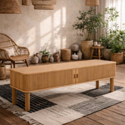 Wyld Haus Copenhagen Natural Oak Etched Tv Unit With 2 Tambour Doors, 1400mm - thumbnail 2