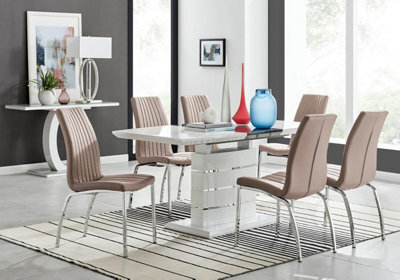 Furniturebox Uk Renato 120Cm High Gloss Extending Dining Table And 6 Cappuccino Isco Chairs - image 1
