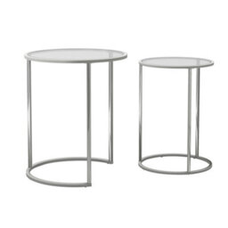 Urbn-Living Urbnliving 59Cm Height Round Nesting Side Coffee Tables Transparent Glass Top With Chrome Metal Leg Set Of 2 - thumbnail 4