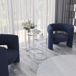 Urbn-Living Urbnliving 59Cm Height Round Nesting Side Coffee Tables Transparent Glass Top With Chrome Metal Leg Set Of 2 - thumbnail 2