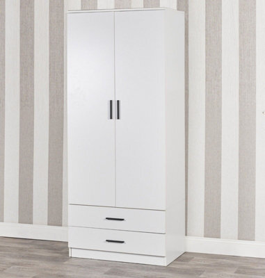 Urbnliving 180Cm Tall 2 Door Wardrobe With 2 Drawers White Carcass And White Drawers Bedroom Storage Hanging Bar Clothes - image 1