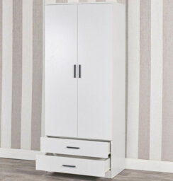 Urbnliving 180Cm Tall 2 Door Wardrobe With 2 Drawers White Carcass And White Drawers Bedroom Storage Hanging Bar Clothes - thumbnail 5