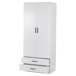 Urbnliving 180Cm Tall 2 Door Wardrobe With 2 Drawers White Carcass And White Drawers Bedroom Storage Hanging Bar Clothes - thumbnail 6