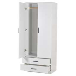 Urbnliving 180Cm Tall 2 Door Wardrobe With 2 Drawers White Carcass And White Drawers Bedroom Storage Hanging Bar Clothes - thumbnail 4