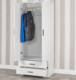 Urbnliving 180Cm Tall 2 Door Wardrobe With 2 Drawers White Carcass And White Drawers Bedroom Storage Hanging Bar Clothes - thumbnail 7