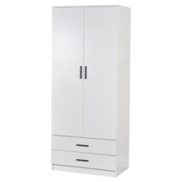 Urbnliving 180Cm Tall 2 Door Wardrobe With 2 Drawers White Carcass And White Drawers Bedroom Storage Hanging Bar Clothes - thumbnail 2