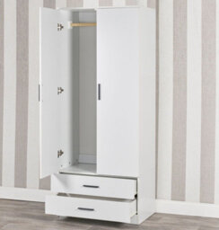 Urbnliving 180Cm Tall 2 Door Wardrobe With 2 Drawers White Carcass And White Drawers Bedroom Storage Hanging Bar Clothes - thumbnail 3