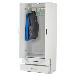 Urbnliving 180Cm Tall 2 Door Wardrobe With 2 Drawers White Carcass And White Drawers Bedroom Storage Hanging Bar Clothes - thumbnail 8