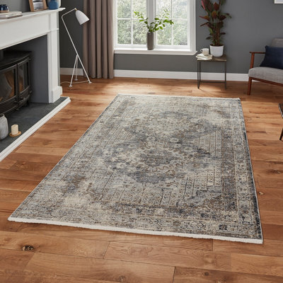 Grey Geometric Traditional Easy To Clean Geometric Dining Room Rug-120Cm X 170Cm - image 1