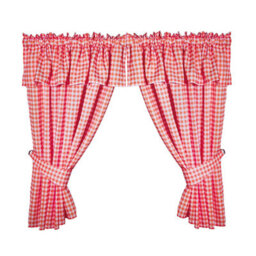 Red Gingham Curtain Set With Integrated Valance 100 Percent Polyester Country Style Kitchen Window Dressing - thumbnail 2