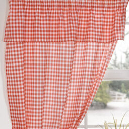 Red Gingham Curtain Set With Integrated Valance 100 Percent Polyester Country Style Kitchen Window Dressing - thumbnail 4
