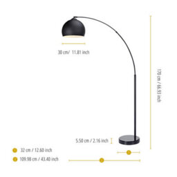 Teamson Home Arc Curved Standing Floor Lamp With Bell Shade & Marble Base - Black/black Marble - thumbnail 4
