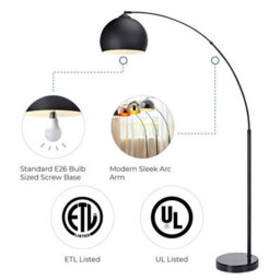 Teamson Home Arc Curved Standing Floor Lamp With Bell Shade & Marble Base - Black/black Marble - thumbnail 6