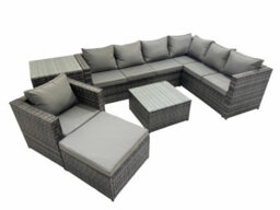 Fimous Outdoor Pe Rattan Garden Furniture Sofa Set With Square Coffee Table Chair Big Stool Side Table Dark Grey - thumbnail 1