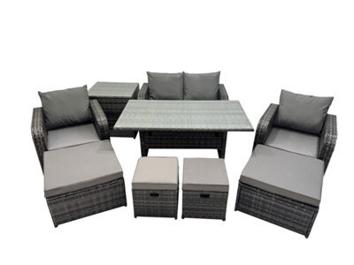 Fimous 8 Seat Outdoor Wicker Pe Rattan Garden Furniture Set Dining Table Sofa Sets With 4 Stools Side Table Dark Grey Mixed - image 1