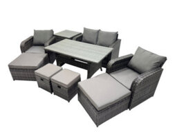 Fimous 8 Seat Outdoor Wicker Pe Rattan Garden Furniture Set Dining Table Sofa Sets With 4 Stools Side Table Dark Grey Mixed - thumbnail 2
