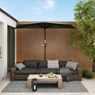 Outsunny 3(M) Half Round Parasol Garden Sun Umbrella W/ Crank Dark Grey - image 1