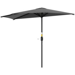 Outsunny 3(M) Half Round Parasol Garden Sun Umbrella W/ Crank Dark Grey - thumbnail 2