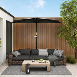 Outsunny 3(M) Half Round Parasol Garden Sun Umbrella W/ Crank Dark Grey - thumbnail 1