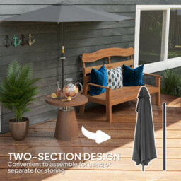 Outsunny 3(M) Half Round Parasol Garden Sun Umbrella W/ Crank Dark Grey - thumbnail 6