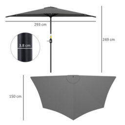 Outsunny 3(M) Half Round Parasol Garden Sun Umbrella W/ Crank Dark Grey - thumbnail 3