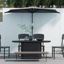 Outsunny 3(M) Half Round Parasol Garden Sun Umbrella W/ Crank Dark Grey - thumbnail 8