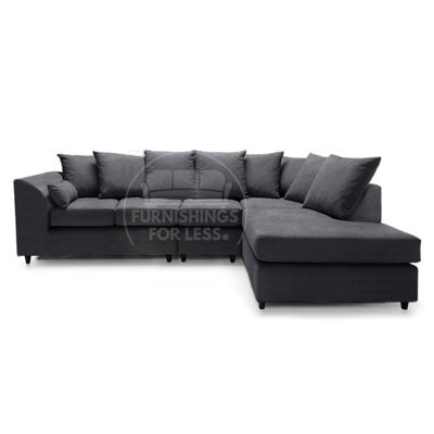 Furnishings For Less UK Casper Soft Chenille Fabric 5 Seater L Shaped Corner Sofa  Black Right Hand Facing - Scatter Back - image 1