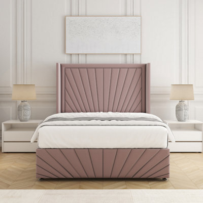 Bsspoke Nola Divan Bed In Pink Plush Velvet With 54Inch Headboard & Footboard & Mattress No Drawers In 3Ft 4Ft 4Ft6 5Ft 6Ft - image 1