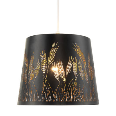 Happy Homewares Corn Field And Grass Laser Cut Black Pendant Shade With Gold Inner - image 1