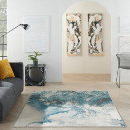 Ivory Teal Abstract Luxurious Modern Easy To Clean Rug For Dining Room Bed Room And Living Room-66 X 229Cm (Runner) - thumbnail 2