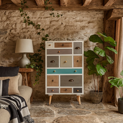 Wyld Haus Malaga White Chest 13 Multicoloured Drawers By - image 1