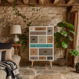 Wyld Haus Malaga White Chest 13 Multicoloured Drawers By