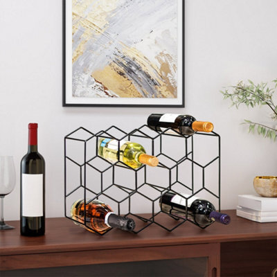 Thehotsale 11 Bottle Black Wine Rack Metal Countertop Hexagon Wine Rack - image 1