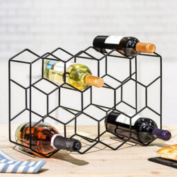 Thehotsale 11 Bottle Black Wine Rack Metal Countertop Hexagon Wine Rack - thumbnail 2