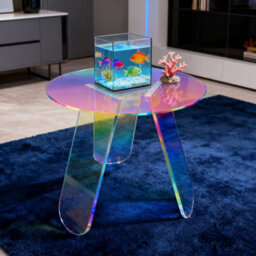 Fativo L46X H44.5Cm Circular Rainbow Acrylic Tea Table Bedroom Living Room Sofa Corner Table