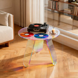 Fativo L46X H44.5Cm Circular Rainbow Acrylic Tea Table Bedroom Living Room Sofa Corner Table - thumbnail 5
