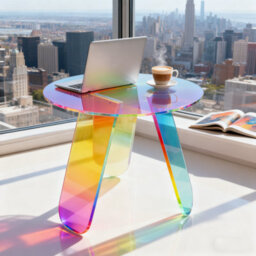 Fativo L46X H44.5Cm Circular Rainbow Acrylic Tea Table Bedroom Living Room Sofa Corner Table - thumbnail 9