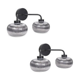 Valuelights Amaia Pair Matte Black Ip44 Rated 2 Way Smoked Glass Wall Lights With Led Bulbs
