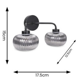 Valuelights Amaia Pair Matte Black Ip44 Rated 2 Way Smoked Glass Wall Lights With Led Bulbs - thumbnail 7
