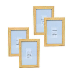 "Plastic Photo Frames 4Pcs Oak Effect Picture Frames 4"" X 6"" Display Home Decor"