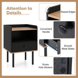 Gainoom Set Of 2 Black Bedside Table Modern Sofa Side Table Nightstand With Drawer & Open Storage Shelf - thumbnail 6
