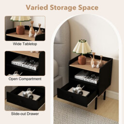 Gainoom Set Of 2 Black Bedside Table Modern Sofa Side Table Nightstand With Drawer & Open Storage Shelf - thumbnail 7