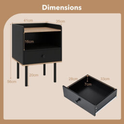 Gainoom Set Of 2 Black Bedside Table Modern Sofa Side Table Nightstand With Drawer & Open Storage Shelf - thumbnail 2