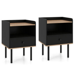 Gainoom Set Of 2 Black Bedside Table Modern Sofa Side Table Nightstand With Drawer & Open Storage Shelf - thumbnail 9