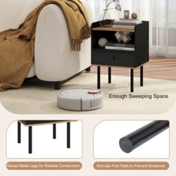 Gainoom Set Of 2 Black Bedside Table Modern Sofa Side Table Nightstand With Drawer & Open Storage Shelf - thumbnail 8