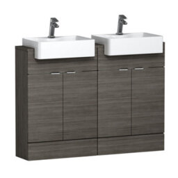 Royal Bathrooms Elena 1200mm Floor Standing Bathroom Vanity Sink Unit Grey Elm 4 Door With Semi Recessed Double Basin - thumbnail 1