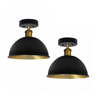 2 Pack Of Vintage-Flush Mount Ceiling Light With 21Cm Dome Lamp Shade Durable Metal E27 Ceiling Light For Living Room - image 1